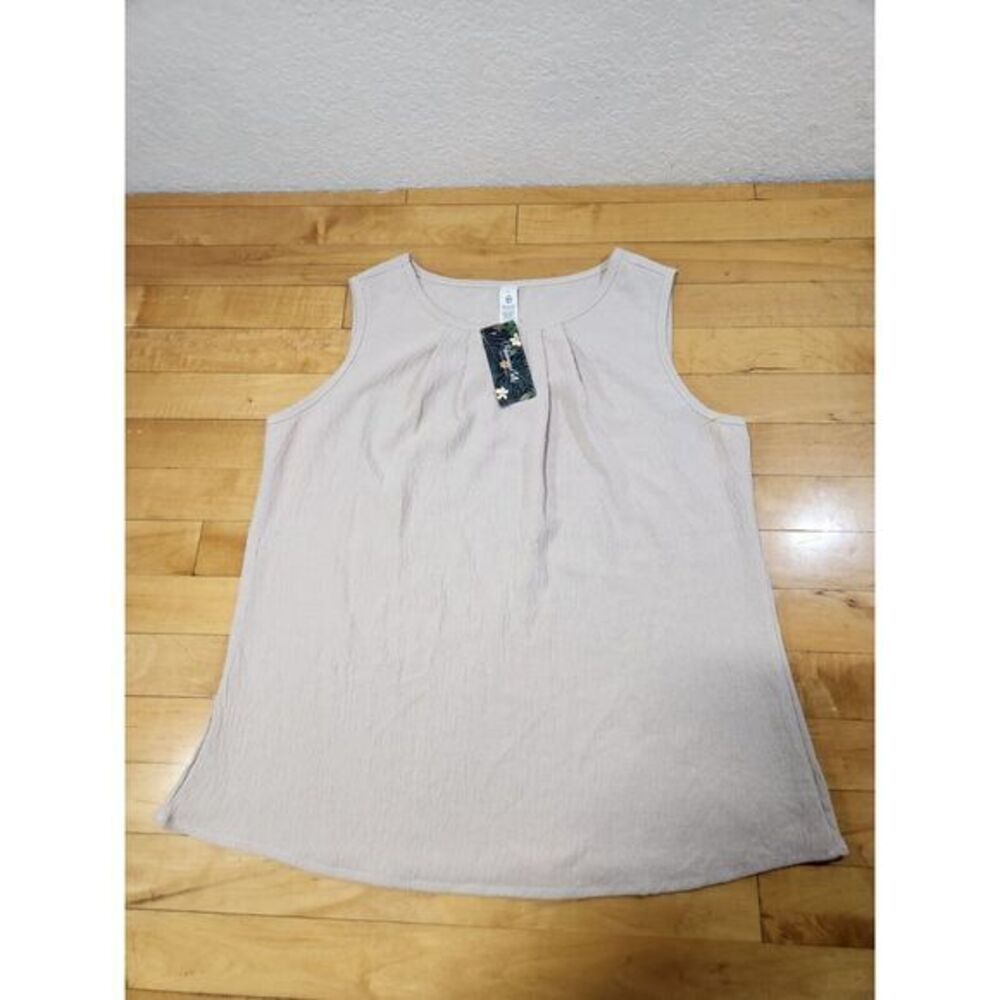 Blooming Jelly Womens Taupe Sleeveless Pleated Scoop Neck Textured Blouse Large